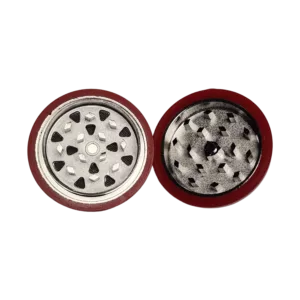 High-quality BVGS grinder with red metal casing and stainless steel grinding wheel for easy herb grinding. Designed for a better smoking experience.