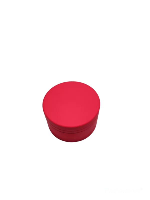 Red plastic container with screw-on lid, purpose unclear.