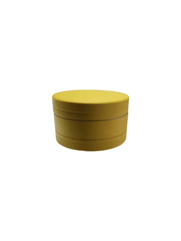 Neon Lights Grinder with clear plastic cover, large flat base, and removable lid. Black logo on lid.