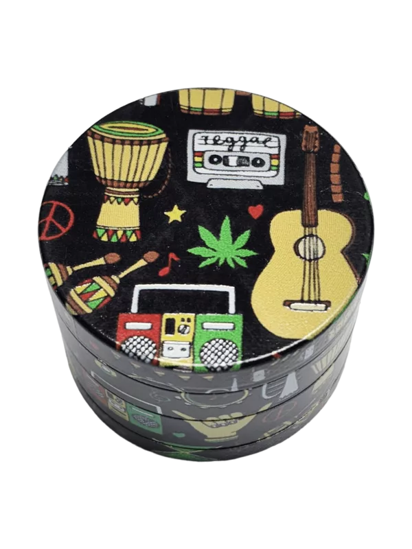 Colorful musical instrument grinder with Qute Cannabis Print - BVGS220E.