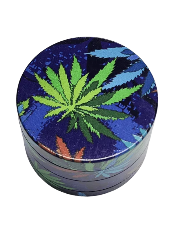 Handcrafted Leaf Print Grinder with intricate design and green leaf pattern. Perfect for smoking enthusiasts.