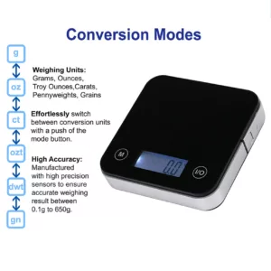 Compact, modern scale with various modes and accurate weight measurements for kitchen, bathroom, or any use.