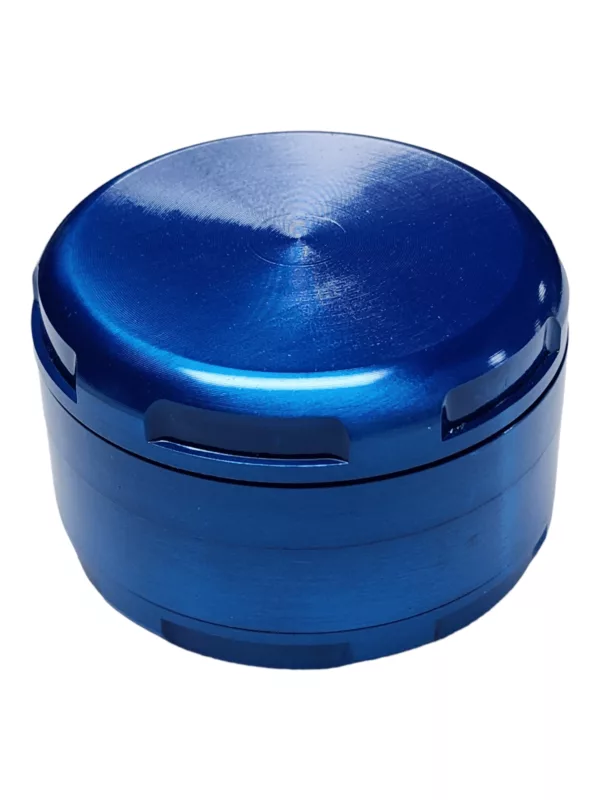 simple blue metal container with a smooth surface and a lid, designed for grinding tobacco or other materials.