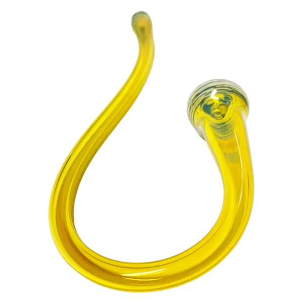 Large, sturdy glass snake-shaped pipe with yellow band mouthpiece and clear, transparent body.