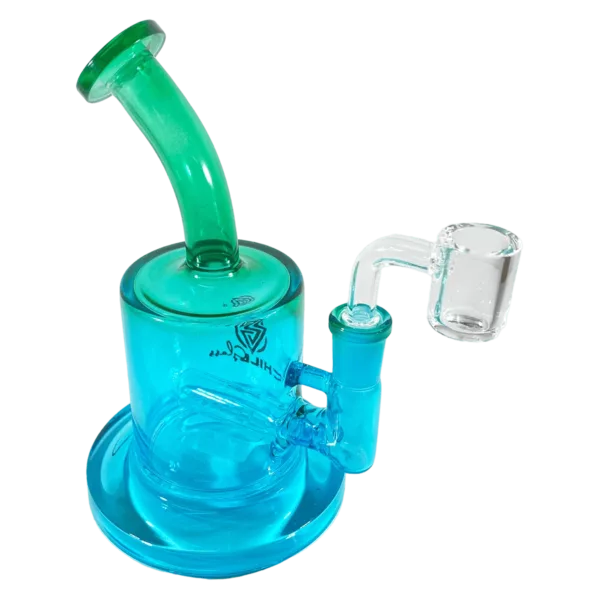 Small gradient rig waterpipe with blue glass bowl, screen, and stem for smoke inhalation. Prevents smoke from getting too hot.