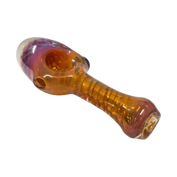 Handcrafted glass marijuana pipe with honeycomb design and vibrant colors. Perfect for smoking.