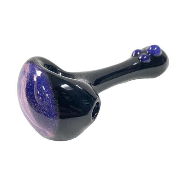 Dark Blue & Purple Glass Spoon with Concave Bowl & Silver Handle. Minimalist Design for Indoor/Outdoor Use.