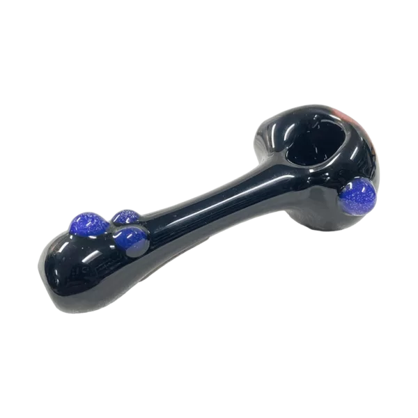Handcrafted Dark Windo Spoon with blue bowl and stem, featuring a tapered design and blue bead. Perfect for smoking. By Plugnug LLC.