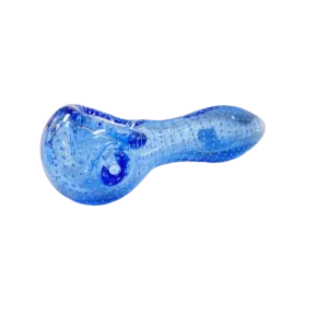 Small, blue glass bubble head with white spots for smoking.