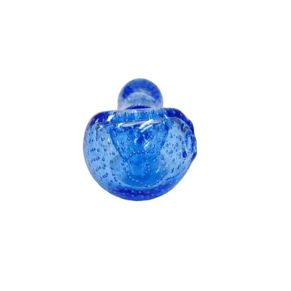 Decorative blue glass figurine of a head with a bulbous shape, suitable for home or office use.