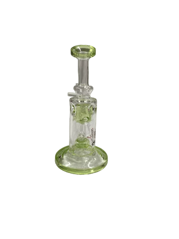 Glass rig with ice cube and stem, suitable for smoking.