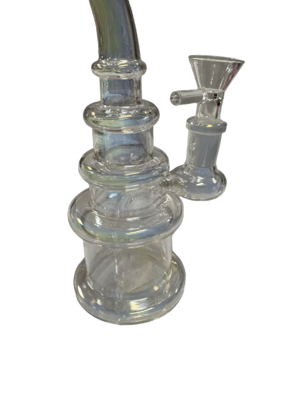 Glass water pipe with a white baby face bowl and long, thin stem. Perfect for smoking.