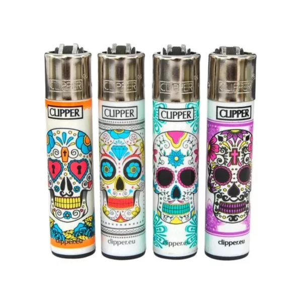 Vibrant, colorful skull lighters for Dia De Los Muertos 2 - Clipper, perfect for any festive occasion.