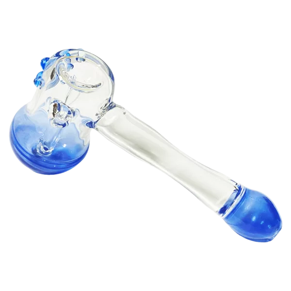 Stylish and sturdy, the Cauldron Bubblers from Habitat Glass feature a clear glass body with a blue and white base and a stainless steel mouthpiece and stem. The wide base and small handle make it easy to handle, while the wide and curved bowl provides a smooth smoking experience.