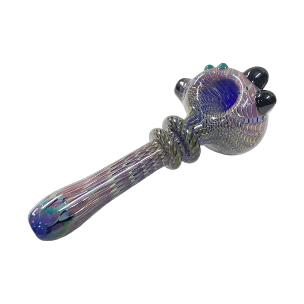 A glass pipe with a blue and purple swirl design and clear stem. #DoubleLayerHandPipe - HabitatGlass