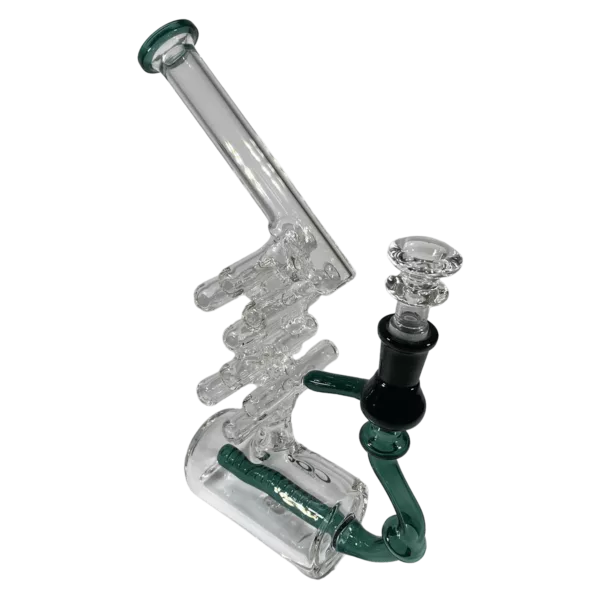 Clear glass water pipe with transparent stem and mouthpiece, featuring 'Stair Way To Heaven' engraving on base.