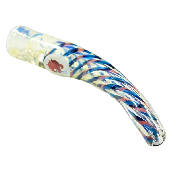 3D-rendered blue and red blowfish swimming in a bubble on a clear, colorful background. Fine Silver Fumed Pipe - Blowfish 149OH.