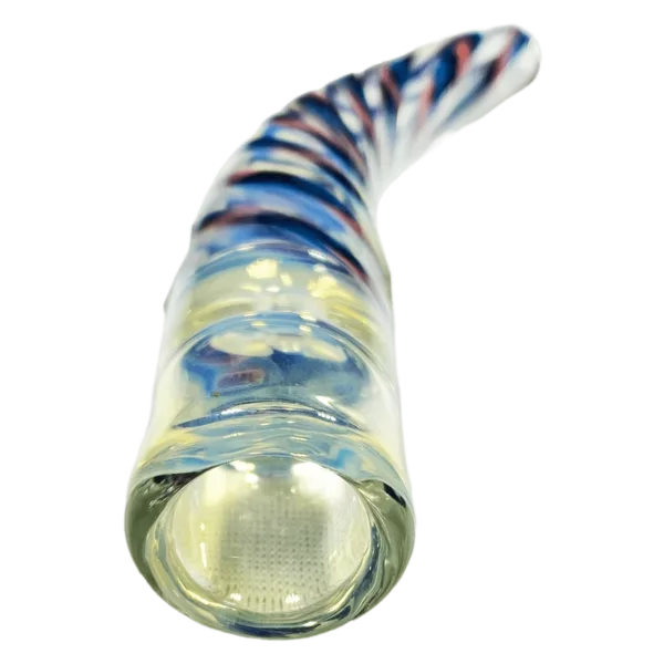 Blue & white swirl design on body, clear smoke in bowl, blue & white spiral on shank. Fine Silver Fumed Pipe - Blowfish 149OH.