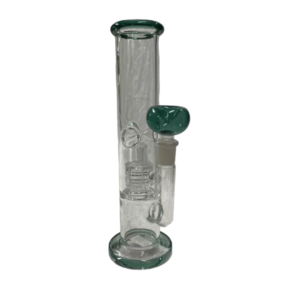 clear glass bong with a small, circular base and a cylindrical shape.
