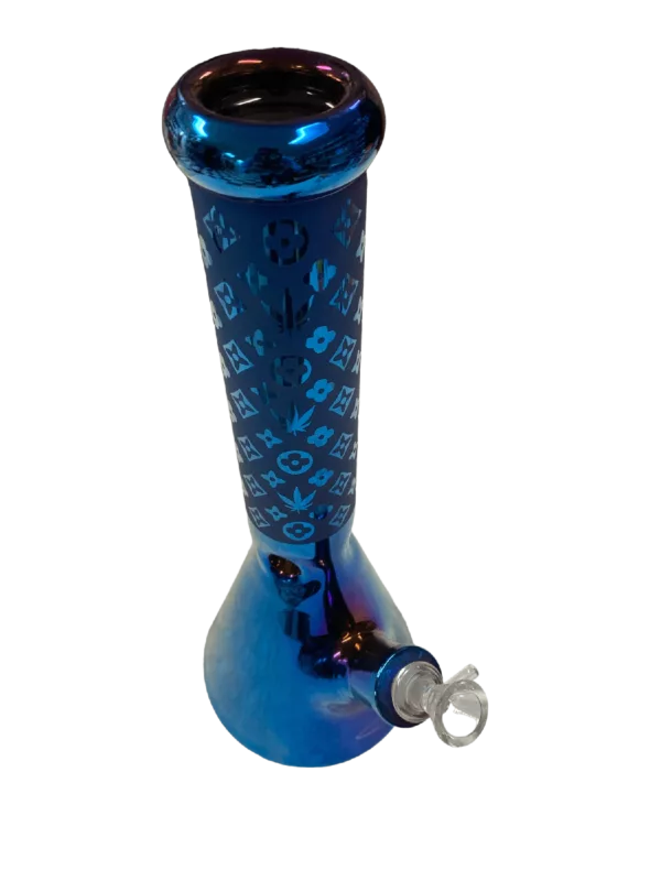 Stylish blue glass bong with clear stem and curved shape. Perfect for a smooth smoke.
