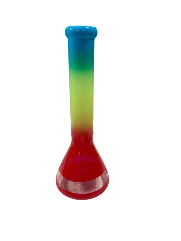Rainbow liquid swirls in clear glass pipe with transparent stem. BVTAN127.