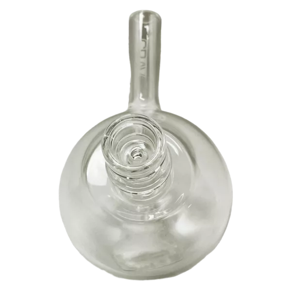Elegant clear glass vase with curved handle. Perfect for decorative use in any room.