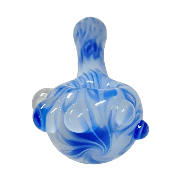 Blue & white swirl glass pipe with smooth bowl & tapered stem. TC5288 by Casey Hadley.