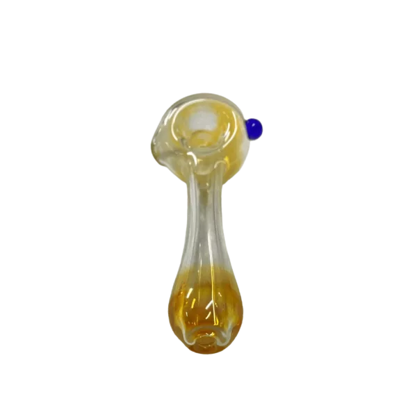 Glass waterpipe with blue bead and small clear tube on white background - Mini Fume Trap by Galen Grippo - TC5951.