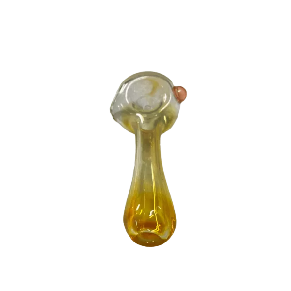 Glass pipe with long stem and small, colorful bowl. Circular mouthpiece on end. TC5951 by Galen Grippo.