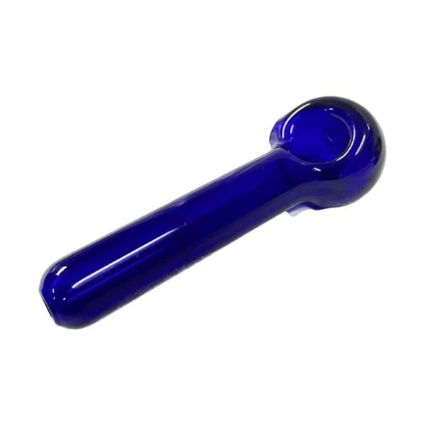 Handmade mini honeycomb spoon in blue glass. Tapered handle with small loop and raised honeycomb pattern. Functional and well-made.