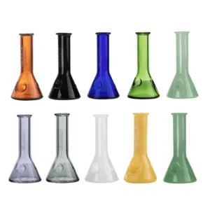 Four 4'' beakers in green, blue, purple, and orange colors available at Grav.