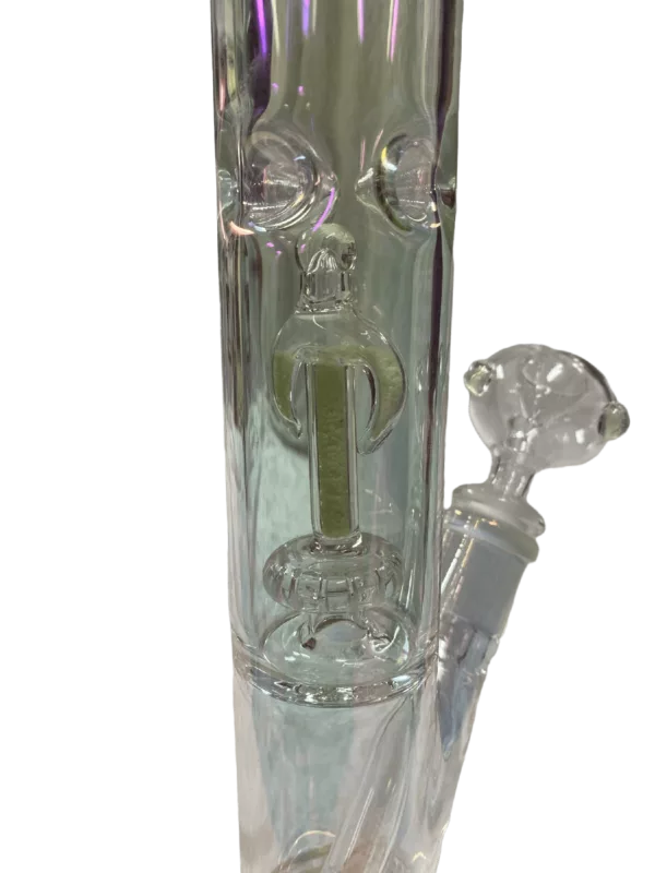 Sleek and modern glass pipe with glow horns perc, available at HFWP174. Perfect for smoking enthusiasts.