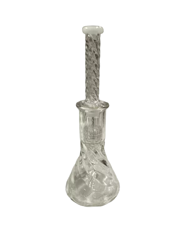 Elegant and modern glass water pipe with long, twisted stem and clear base. Perfect for a sophisticated smoking experience. #TwistWaterPipe #CCWPC186