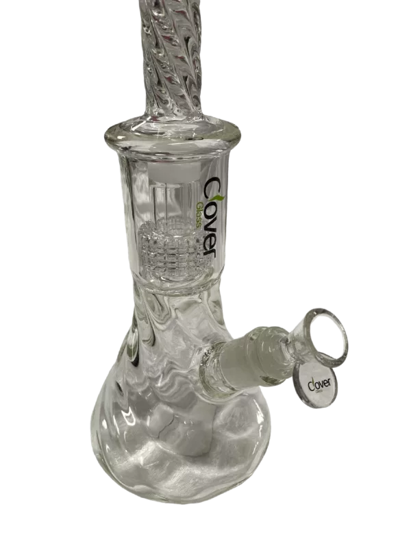 A classic glass bong with a clear, round base and small bowl. Features a circular design with a handle for easy use.
