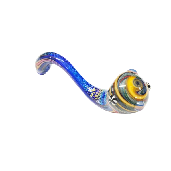 Psychedelic glass pipe with mesmerizing lab rat design, perfect for smoking enthusiasts.