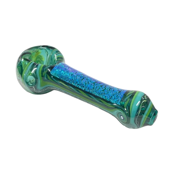 Elegant, large-sized glass bong with colorful swirl pattern and flared mouthpiece. Perfect for smoking enthusiasts. #smoking #bong #glassbong #smoke #dichroic #LABRAT