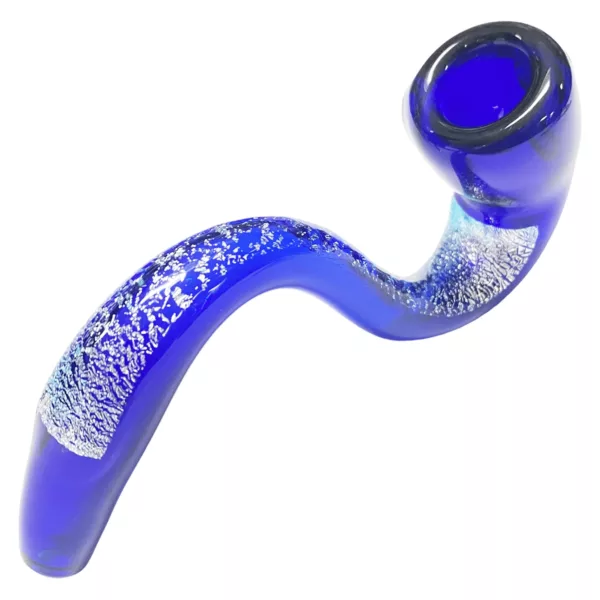 Swirling blue and white glass pipe with small, intricate patterns. Perfect for enjoying your favorite smoke. #BigSherlockDichroic