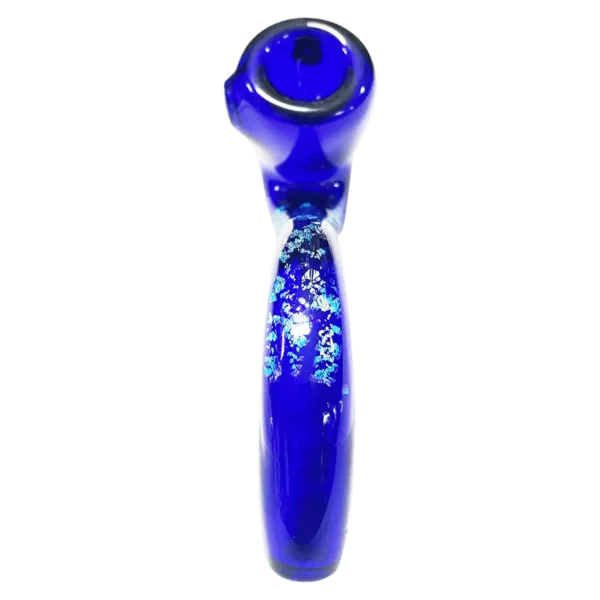 SLR Small Sherlock Dichroic Glass Pipe: Sleek, stylish design with polished finish and knurled grip. Blue, green, and purple dichroic design shifts with angle of view. Suitable for smoking and display.
