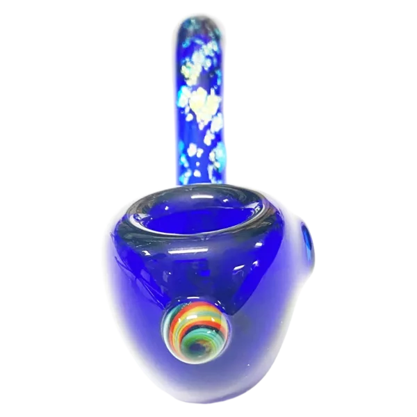Unique, eye-catching small Sherlock pipe with blue/purple smoke and rainbow sherlock design on bowl and handle. Bend in stem for comfortable grip.