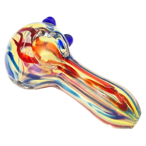 Colorful spiral glass waterpipe with two small flames, MLWSC1022.