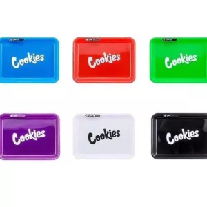 Colorful cookies on a tray, 'Cookies' written at the bottom - Cookies Glow Tray.