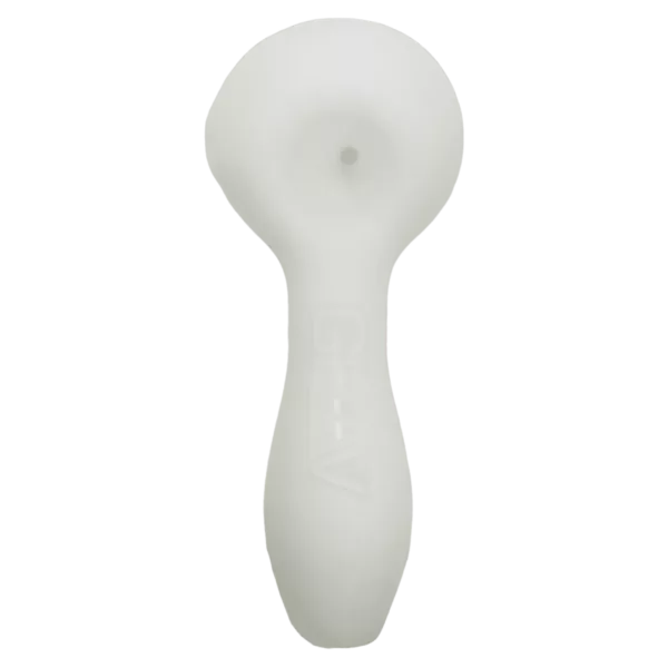 Rough textured white spoon made of porous material like porcelain or ceramic, with small circular shape and tapered end. Has a small indentation on one side.