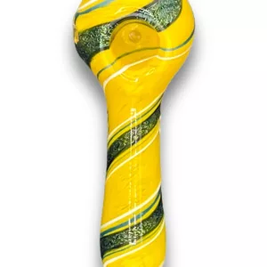 Eye-catching yellow and green striped glass pipe, small size for discreet use. #CCWPF335